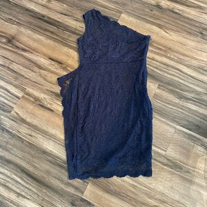 Navy Lace One-Shoulder Dress